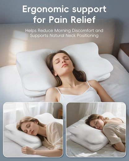 Ergonomic Double-Wing Cervical Neck Pillow – Orthopedic Memory Foam Neck Support Pillow for Side Sleepers, Cervical Spine Alignment & Shoulder Pain Relief, Cooling Washable Cover, 3.5"–1.2" Design