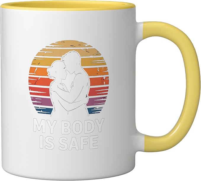 Breathing Relaxation Stress Relief Vagus Nerve Stimulation Ceramic Mug, Yellow/White