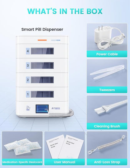 42-Day(1X) Automatic Pill Dispenser (Expandable Tray) – App & On-Device Setup by Family, LCD Display, Digital Lock, Sound & Light Alerts –Safe Medication Organizer for Dementia Seniors (3-Tray, White)