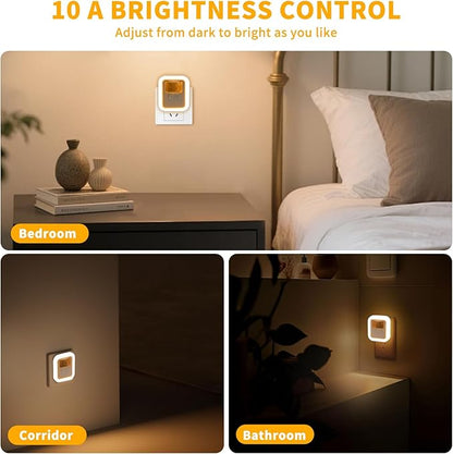 Motion Sensor Night Light Plug into Wall - Auto On/Off, Dimmable LED with Dual Sensor (Motion+Light), 10 Brightness Levels, 4 Timers for Hallway, Bathroom, Nursery (Remote Included)