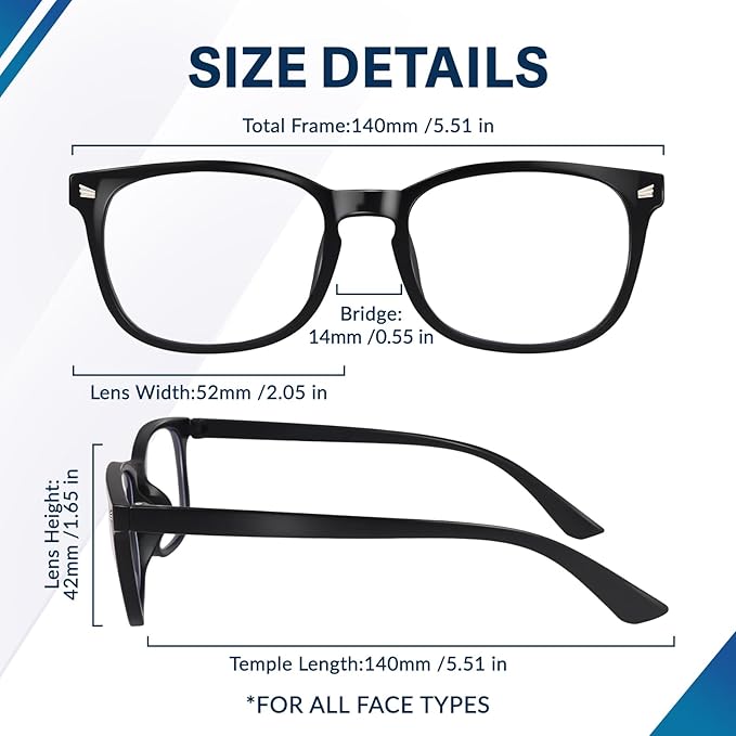 Blue Light Glasses for Woman Men | 99% Blue Light Blocking Glasses for Computer Gaming TV Phone Screen Square Frame | Anti Eyestrain & UV Glare Protection - 5 Pair