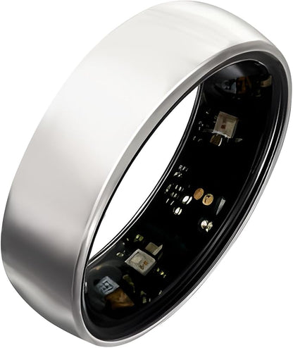 Smart Ring Titanium Fitness Sleep Tracker Health Monitoring Blood Pressure Blood Oxygen for iPhone and Android 7 Days Batterty Life (Silver, 7) Full Charge First Use