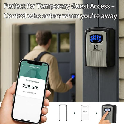 RESET-104 Bluetooth Key Lock Box – Weather-Resistant, IPX5,Durable Metal Construction, Backlit Keypad, Preset 6-Digit Code, Customizable to 8–10 Digits, Ideal for Outdoor Home or Office Use