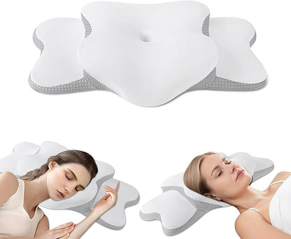 Ergonomic Pillow for Sleep Apnea, Neck Pain, and Snoring Relief | Cervical Neck Pillow for Side Sleepers | Orthopedic Memory Foam with Ergonomic Support, White, Large