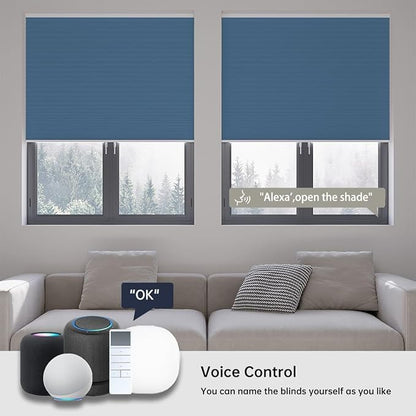 Motorized Cellular Shades with Remote, Blackout Smart Cellular Shades Compatible with Alexa, Cordless Honeycomb Window Blinds for Bedroom Home Office, Custom Size, Blackout Blue
