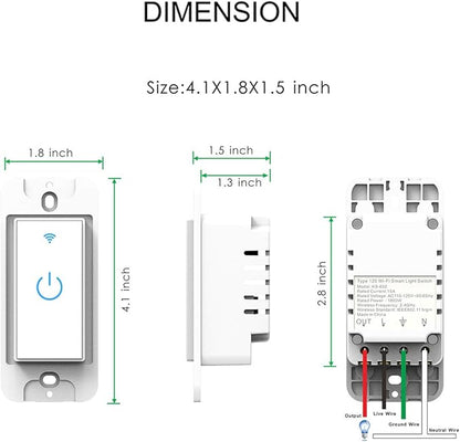 Double Smart Home Light Switch - Dual WiFi Wall Switch, Single Pole, Needs Neutral Wire - Compatible With Alexa Google Assistant