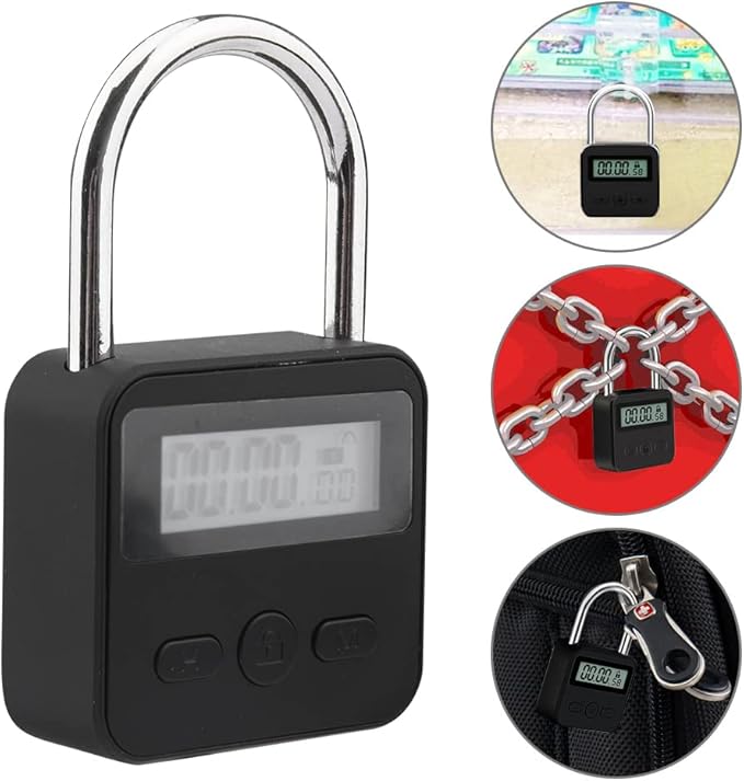 HAKUNA Metal Timer Lock - 99 Hours Max Timing, USB Rechargeable Timer Padlock with LCD Display, Multi-Function Electronic Time Lock for Self-Discipline (Black)