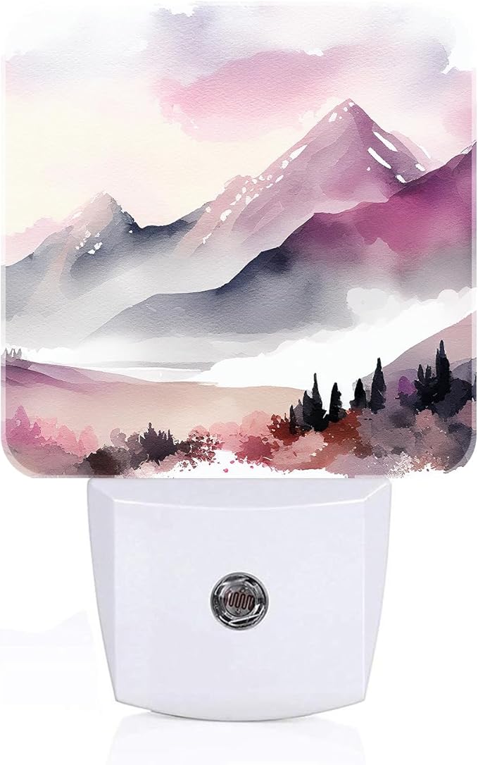 Misty Mountains and Forests Night Light,Plug Into Wall for Boys Girls Bedroom Decorative Square Night Light Lamp 0.5w Sleep Friendly