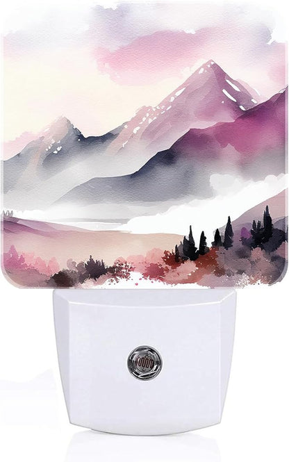 Misty Mountains and Forests Night Light,Plug Into Wall for Boys Girls Bedroom Decorative Square Night Light Lamp 0.5w Sleep Friendly
