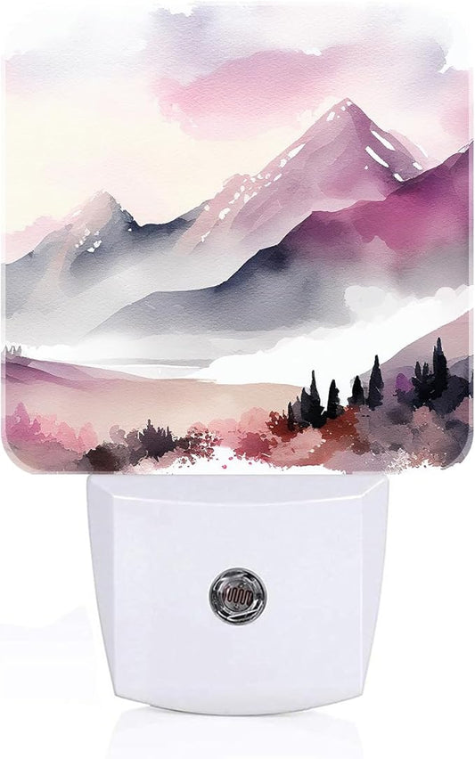 Misty Mountains and Forests Night Light,Plug Into Wall for Boys Girls Bedroom Decorative Square Night Light Lamp 0.5w Sleep Friendly