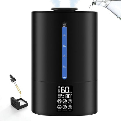 6L Humidifiers for Bedroom Large Room Home,Cool and Warm Humidifier for Baby and Plants Hot Mist Top Fill Desk Humidifier Oil Diffuser,Quiet,Auto Mode,360°Nozzle-Midnight Black(2026 Upgraded)