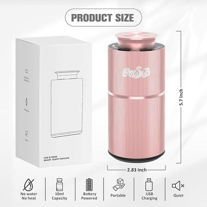 Smart Waterless Diffuser, Waterless Diffusers for Essential Oils with Timer & 3 Mist Levels, Super Silent Aromatherapy Essential Oil Diffuser Battery Operated for Car, Home, Office Rose Gold