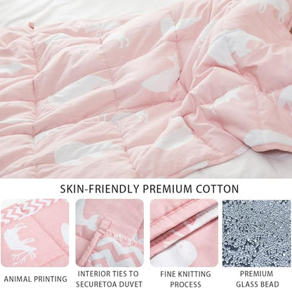 Hiseeme Weighted Blanket (36"x48", 5lbs) Cooling Breathable Heavy Blanket Throw with Premium Glass Bead Pink Animals