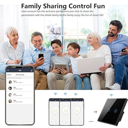 Homekit Smart Light Switch,Glass Touch Panel, Works with Homekit,Siri Voice Control,Timing, Neutral line Needed,EU,10A (2 Gang)