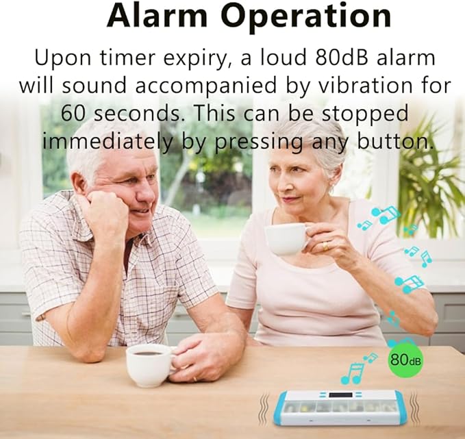 Automatic Medicine Dispenser - 7 Alarms (Beep, Vibration, Light), Large Compartments, Moisture-Proof, Portable Pill Organizer with Large Screen & Indicator Lights