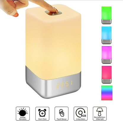 Smart Wake Up Light Alarm Clock, LED Table Lamp t-Button The Colorful Night Simulated Sunrise 3 Brightness Levels Adjustable