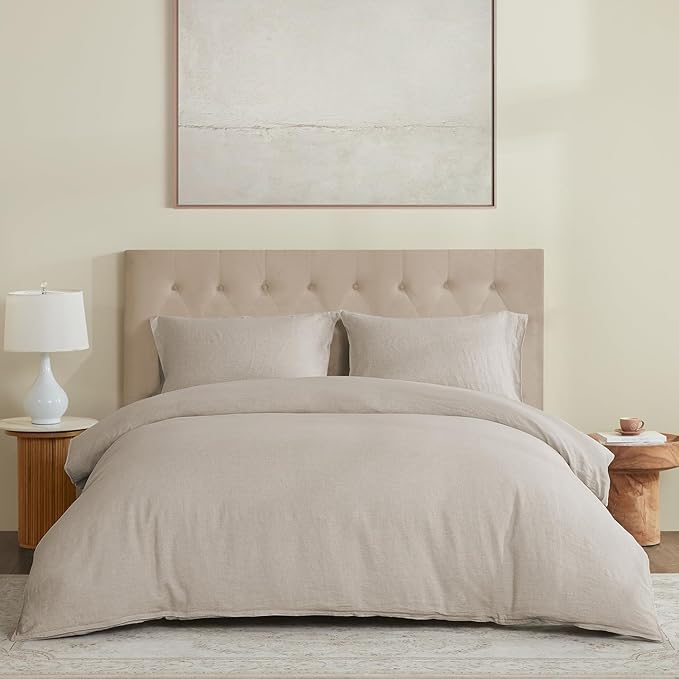 DAPU 100% Linen Duvet Cover, Pure Natural French Flax Linen with Corner Ties&Zipper Closure Soft Breathable Durable for Hot Sleepers 1 Duvet Cover 2 Pillowcases(Natural Linen, California King)