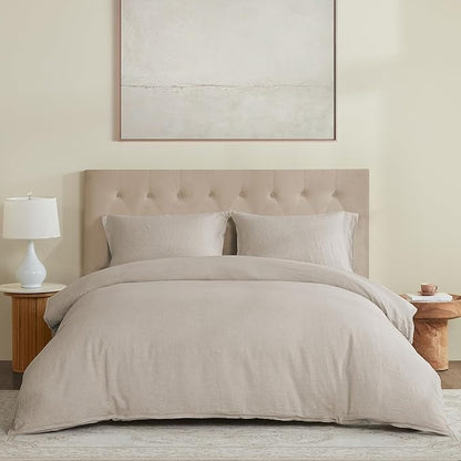 DAPU 100% Linen Duvet Cover Twin 2PCs, Pure Natural French Flax Linen Duvet Cover King 68"x90" with Corner Ties and Zipper Closure, Soft Breathable Durable for Hot Sleepers (Natural Linen, Twin)