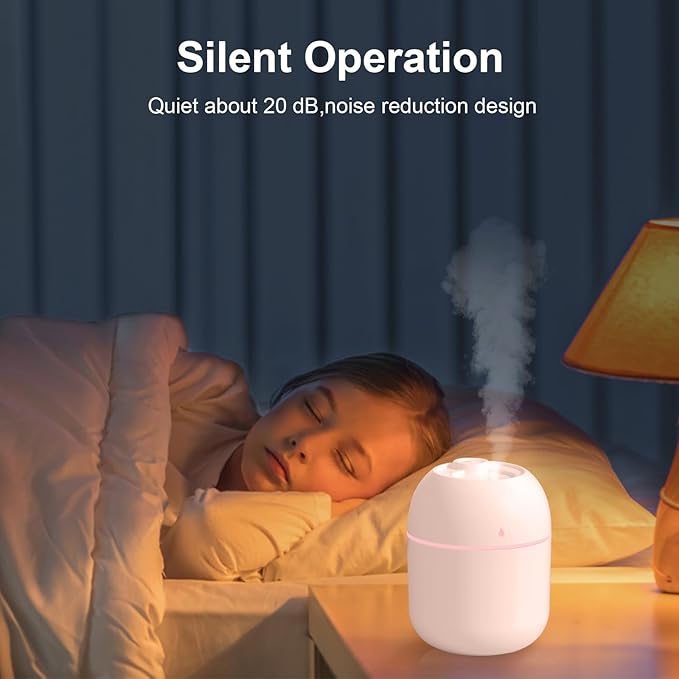 Portable Small Humidifier, USB Personal Desktop Humidifier for Car, Office Room, Bedroom, Auto Shut-Off, 2 Mist Modes, Super Quiet(220ml, Pink)