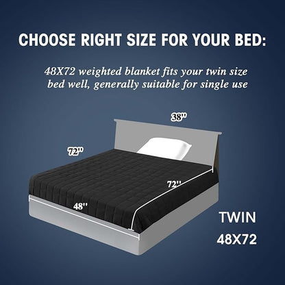 yescool Weighted Blanket for Adults (17 lbs, 48" x 72", Black) Cooling Heavy Blanket for Sleeping Perfect for 160-180 lbs, Twin Size Breathable Blanket with Premium Glass Bead, Machine Washable