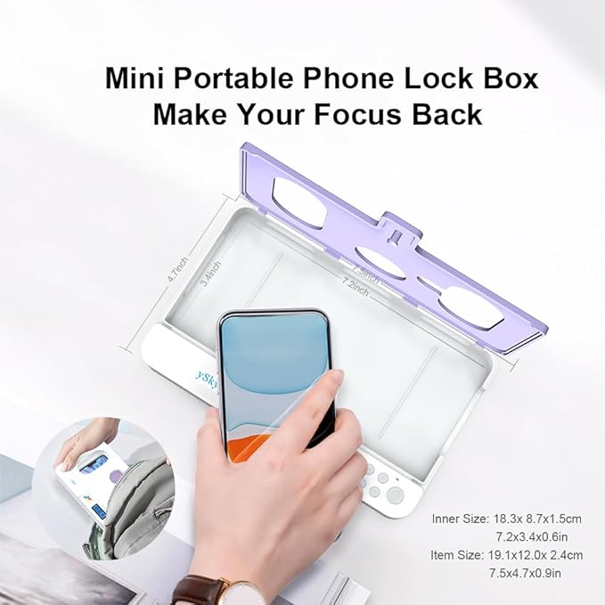 ySky Portable Phone Lock Box with Timer for iPhone and Android Phones, Self-Control Timed Phone Jail Locker to Help Kids,Students, Adults Focus Back, Unplug from Phones Boost Your Mental Wellness