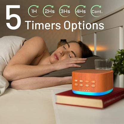 Magicteam White Noise Machine 10 Colors Lights and 25 Soothing Sounds Sleep Sound Machine with 5 Timers with Memory Feature Portable Sound Machine for Baby Adults. (Wood)