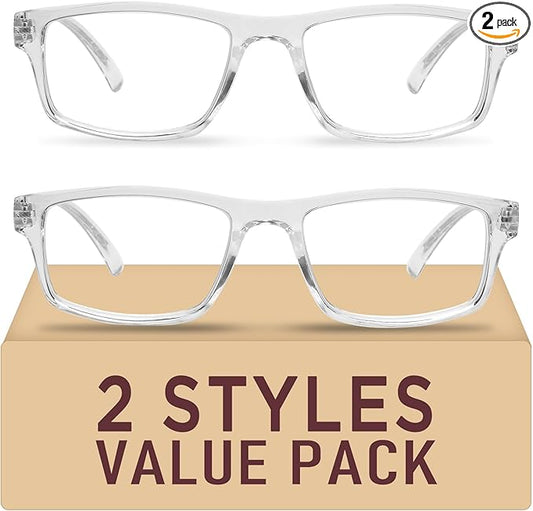 2 Pack Reading Glasses,Upgraded TR Blue Light Blocking Reading Glasses,Filter UV Ray/Glare Computer Readers, Stylish Lightweight Spring Hinges Eyeglasses for Women Men(Transparent,3.0)