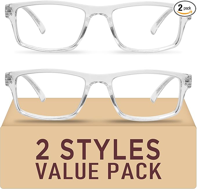 2 Pack Reading Glasses,Upgraded TR Blue Light Blocking Reading Glasses,Filter UV Ray/Glare Computer Readers, Stylish Lightweight Spring Hinges Eyeglasses for Women Men(Transparent,1.5)