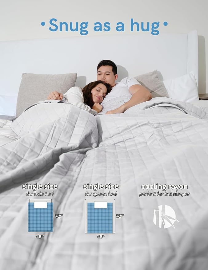 YnM Exclusive Cooling Weighted Blanket with Bamboo Viscose, Smallest Compartments with Glass Beads, Bed Blanket for One Person of 140lbs, Ideal for Twin/Full Bed (48x72 Inches, 15 Pounds, Light Grey)