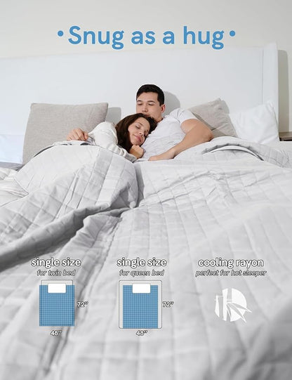 YnM Exclusive Cooling Weighted Blanket with Bamboo Viscose, Smallest Compartments with Glass Beads, Bed Blanket for One Person of 140lbs, Ideal for Twin/Full Bed (48x72 Inches, 15 Pounds, Light Grey)