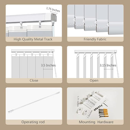 Cordless Vertical Blinds Window Blind, Blackout Fabric Vertical Blind, Energy Saving UV Protection Noise Reduce Vertical Blinds for Sliding Glass Doors, Patio Doors, Pure Stone