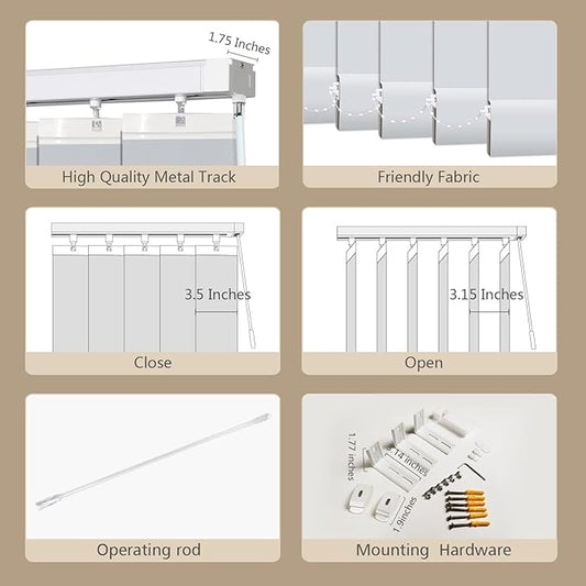 Cordless Vertical Blinds Window Blind, Blackout Fabric Vertical Blind, Energy Saving UV Protection Noise Reduce Vertical Blinds for Sliding Glass Doors, Patio Doors, Pure Stone
