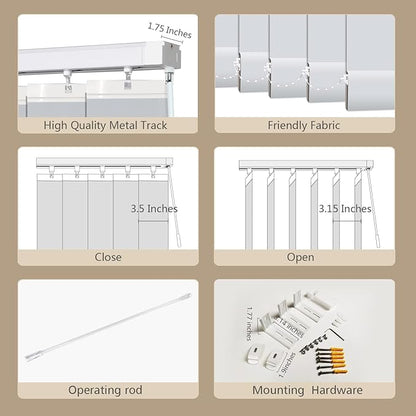 Cordless Vertical Blinds Window Blind, Blackout Fabric Vertical Blind, Energy Saving UV Protection Noise Reduce Vertical Blinds for Sliding Glass Doors, Patio Doors, Pure Beige