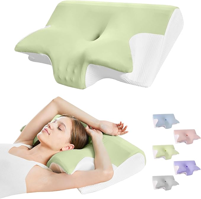 Ornatera Pillow, Restrelief Premium Ergonomic Pillow, Cleshy Ergonomic Pillow Silk Pillowcase, Memory Foam Ergonomic Pillows for Sleeping, Adjustable Cervical Pillow Cozy Sleeping(Green)