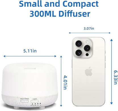 300ML Essential Oil Diffuser, Cool Mist Air Aromatherapy Oil Diffuser with Remote Control, 8 Hour Quiet Home Diffuser, 7 LED Light Colors, Timer,for Small Rooms Bedrooms.