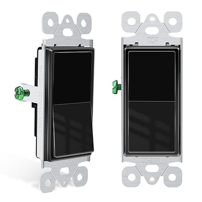 Greencycle Black Single Pole Rocker Light Switch,Paddle Light Switch 15 Amp,Sp Switches White,120V-277V AC,On/Off Wall Switches, Residential/Commercial Grade,Home & Office,UL/CUL,2PK