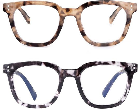 2Pack Reading Glasses for Men Women Blue Light Blocking with Spring Hinge, Blocking Readers Anti UV Ray Filter Eyeglasses(Amber Tortoiseshell/Black and White Tortoiseshell,0.0