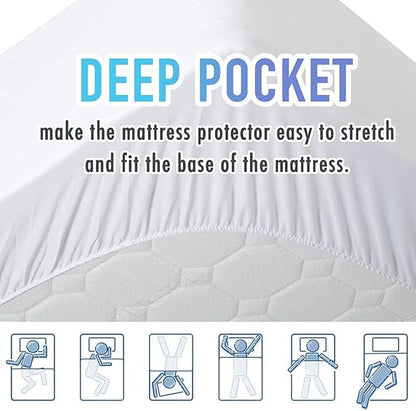 MATBEBY Full XL Mattress Pad - Cooling Breathable Mattress Topper, Quilted Fitted Mattress Protector, Pillow Top Mattress Cover with 8-21" Deep Pocket, Soft, Machine Washable, White, Full Extra Long