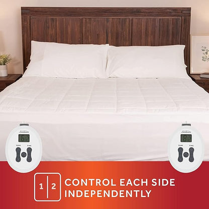 Sunbeam King Premium Electric Heated Mattress Pad with Dual Controls, 20 Heat Settings and 100% Cotton Top