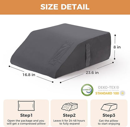 Leg Pillow Elevation Blood Circulation, Leg Elevating Pillows for After Surgery, Sleeping, Memory Foam Wedge Pillow for Legs Swelling, Foot Knee Pillow for Back Pain, 23.6×16.8×8in Velvet Grey