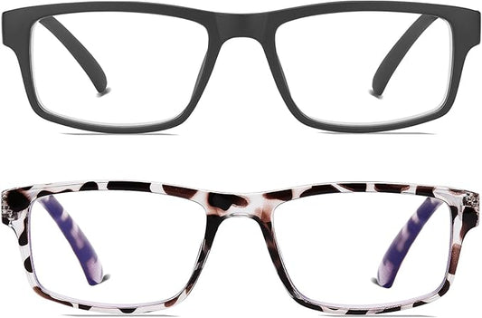 2 Pack Reading Glasses,Upgraded TR Blue Light Blocking Reading Glasses,Filter UV Ray/Glare Computer Readers, Stylish Lightweight Spring Hinges Eyeglasses for Women Men(Black/Leopard,2.75)