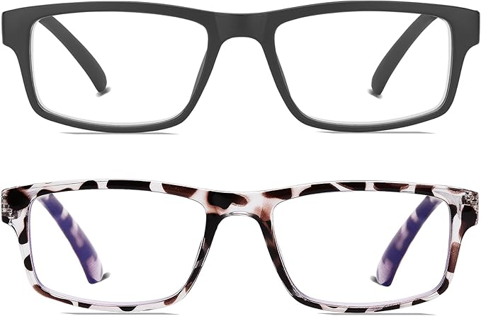 2 Pack Reading Glasses,Upgraded TR Blue Light Blocking Reading Glasses,Filter UV Ray/Glare Computer Readers, Stylish Lightweight Spring Hinges Eyeglasses for Women Men(Black/Leopard,2.25)