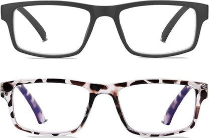 2 Pack Reading Glasses,Upgraded TR Blue Light Blocking Reading Glasses,Filter UV Ray/Glare Computer Readers, Stylish Lightweight Spring Hinges Eyeglasses for Women Men(Black/Leopard,2.25)