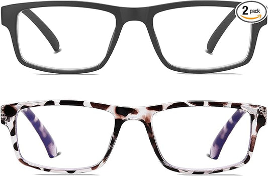 2 Pack Reading Glasses,Upgraded TR Blue Light Blocking Reading Glasses,Filter UV Ray/Glare Computer Readers, Stylish Lightweight Spring Hinges Eyeglasses for Women Men(Black/Leopard,4.0)