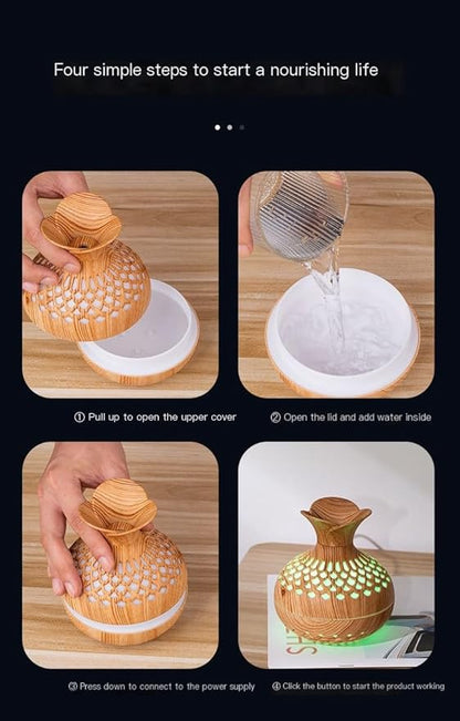 Humidifiers for Bedroom, 300ml Portable Mini Humidifier Wooden Vase Flower Diffuser for Baby Bedroom Travel Office