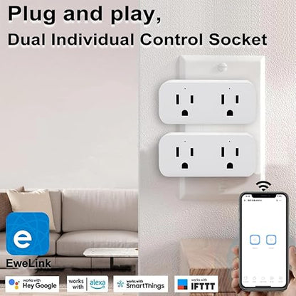 QIACHIP 16A/2000W Timer Smart Plug with 2 Independent Control Sockets, Ewelink App Remotely Control, WiFi Plug Outlet 4 Packs, Compatible with Alexa,Google Home, SmartThings