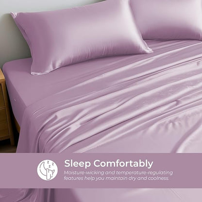 LINENWALAS Full Flat Sheet Only - Rayon Derived from Bamboo Silk Bed Sheet, Premium Breathable Cooling Sheet, Soft Top Sheet (Full, Lilac)
