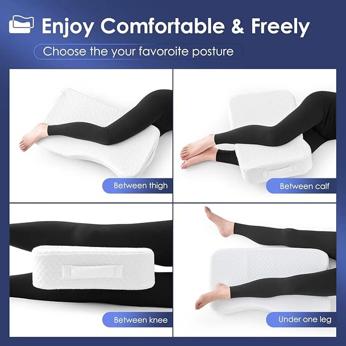 Leg Pillow for Side Sleepers, Memory Foam Knee Pillow for Side Sleeping, Leg Elevation Pillow for Hip/Back/Sciatica Pain Relief Helps Spine Alignment -15"x25" (4 INCHES) (White, M)