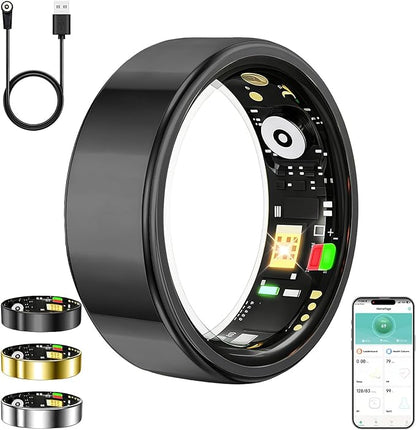 Smart Ring for Women Men,Fitness Tracker Ring with Heart Rate, Sleep Monitoring, Blood Oxygen, Step Counting for iOS and Android, No Subscription Fee, Waterproof, Valentines Day Gifts(Black, 9)