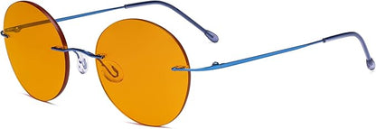 Eyekepper Frameless Blue Light Blocking Glasses with Orange Tinted Lens for Sleeping - Round Rimless Computer Reading Glasses Men Women Blue +1.50
